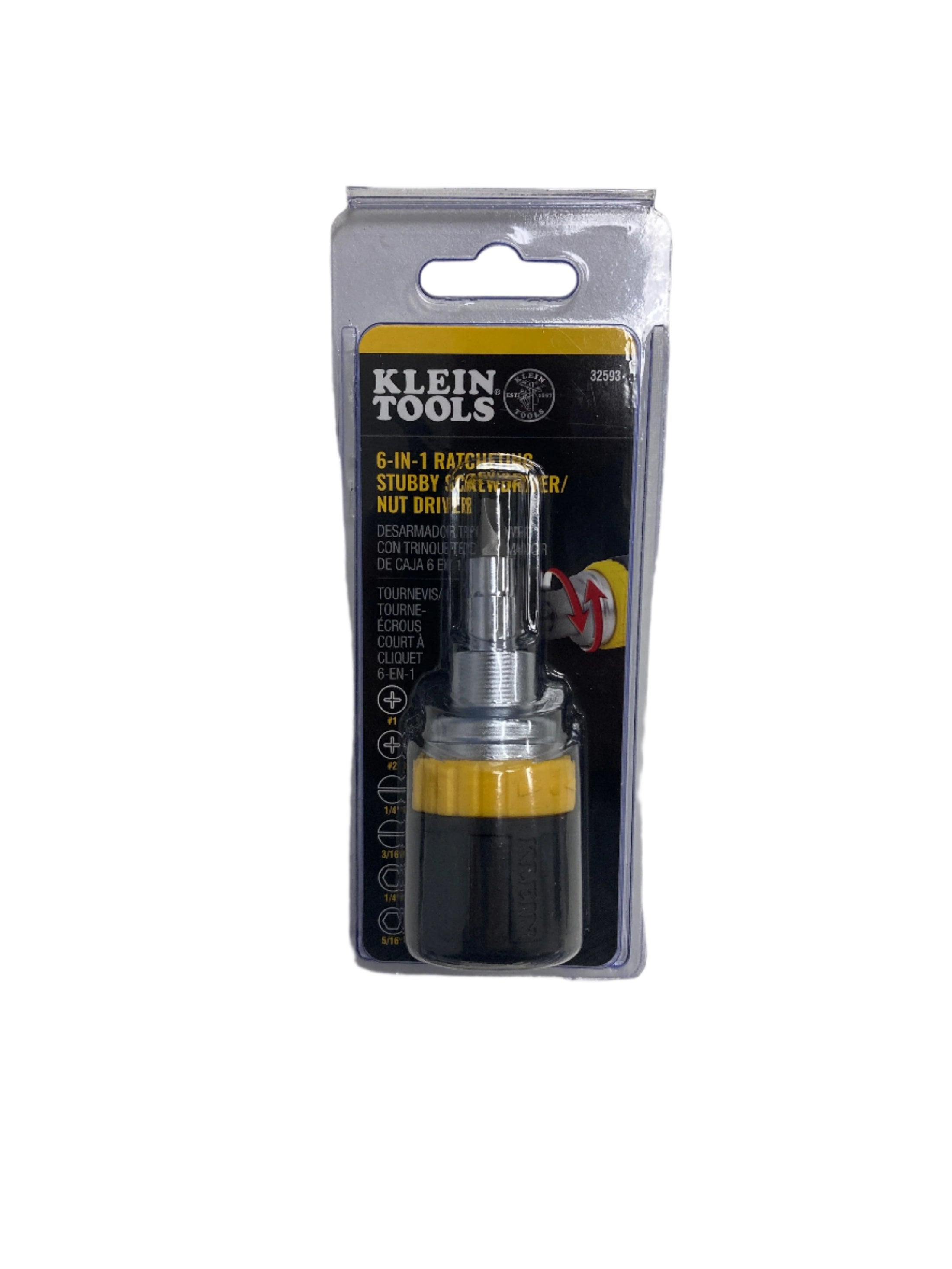 32593 Multi-Bit Ratcheting Screwdriver, 6-in-1, Stubby, Ph, Sl, Nut Bits