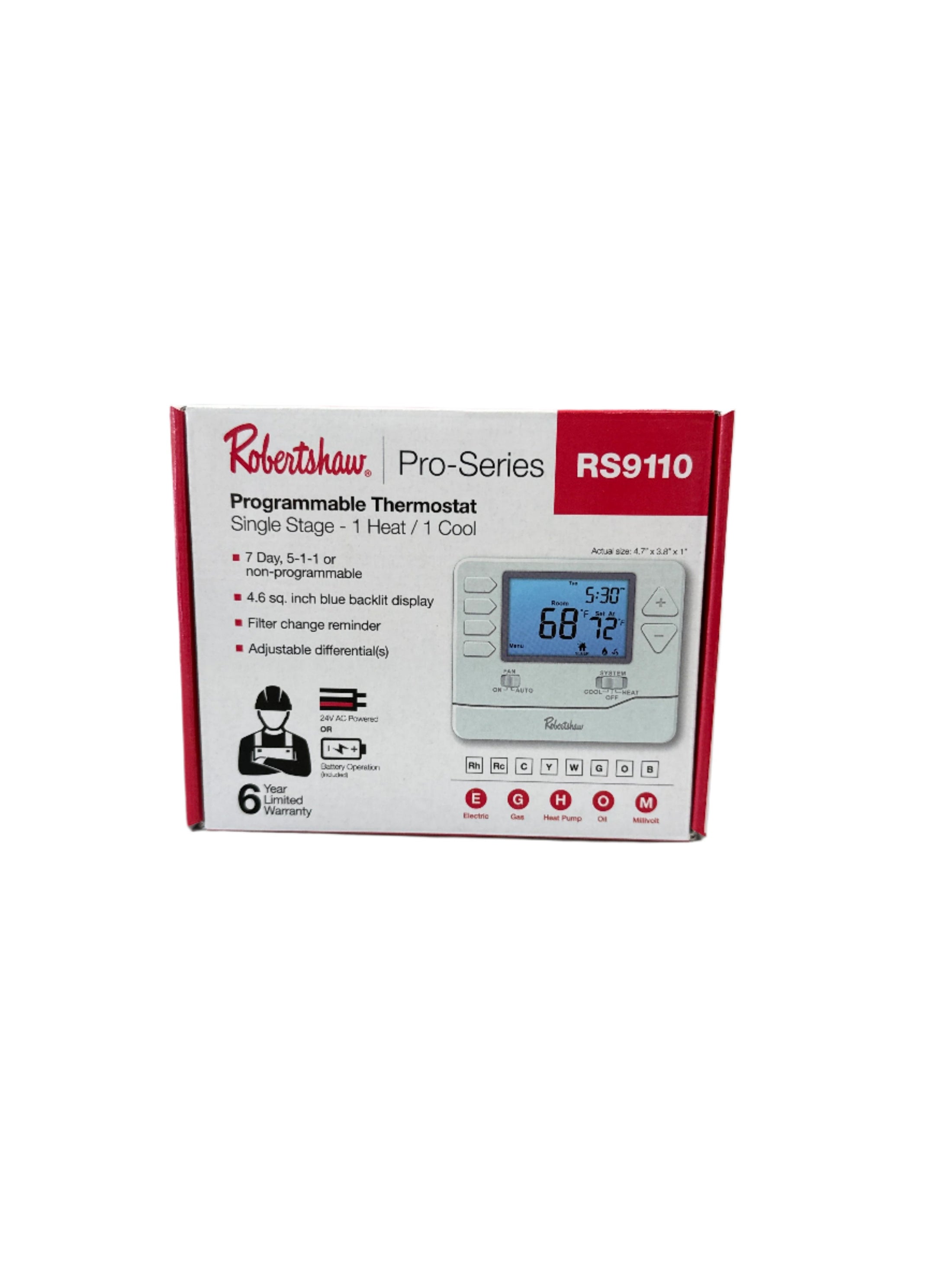 RS9110 PROGRAMMABLE THERMOSTAT 1H/1C