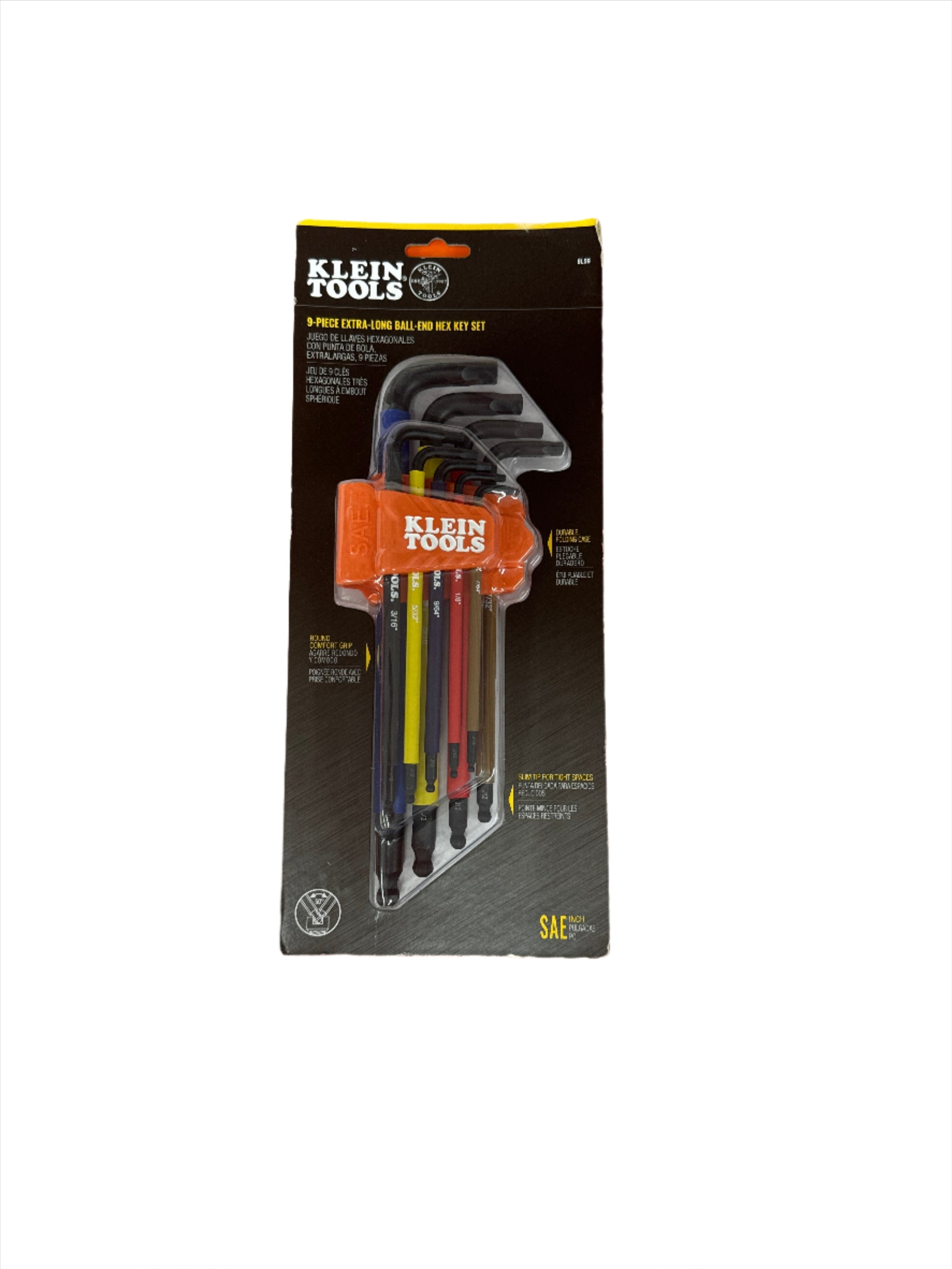 BLS9 - Color-Coded Extra-Long L Style Hex Key Caddy Set, SAE, 9-Piece